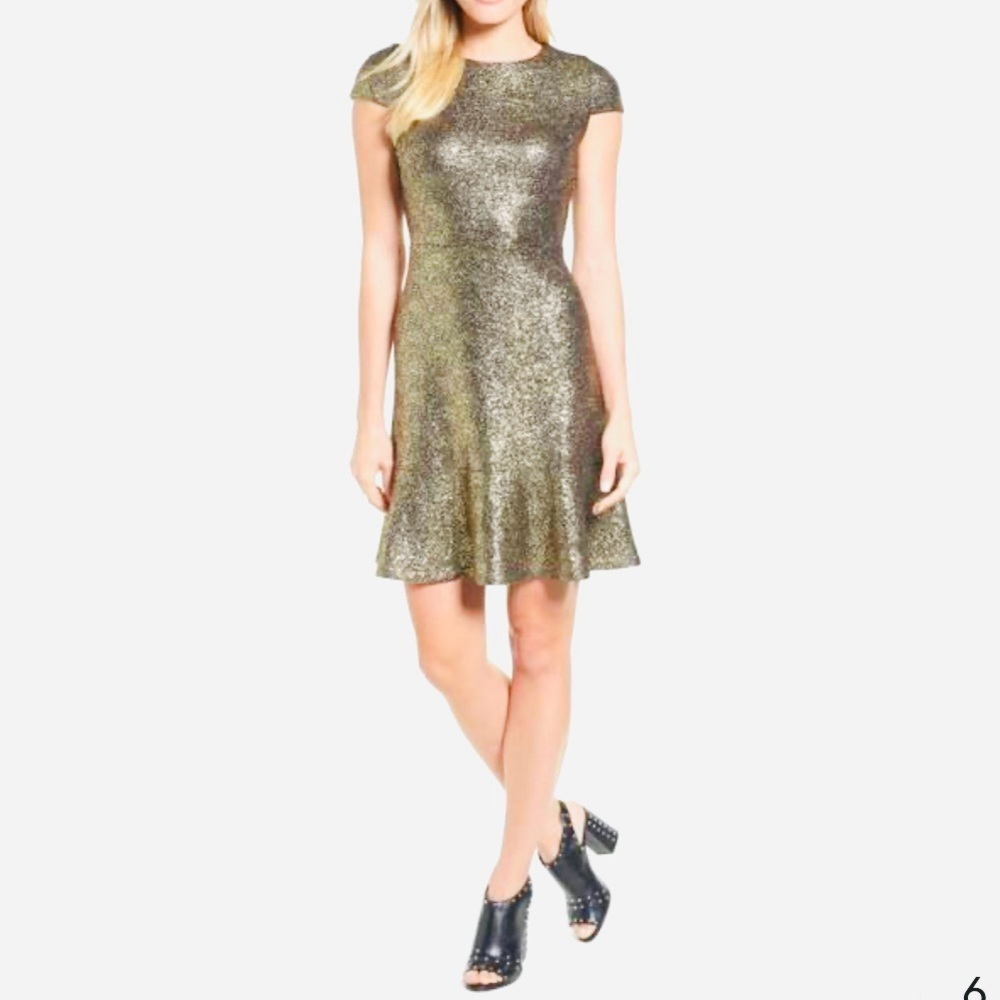 Nwt Michael Kors Metallic Mini Dress, Gold Cap Sleeve